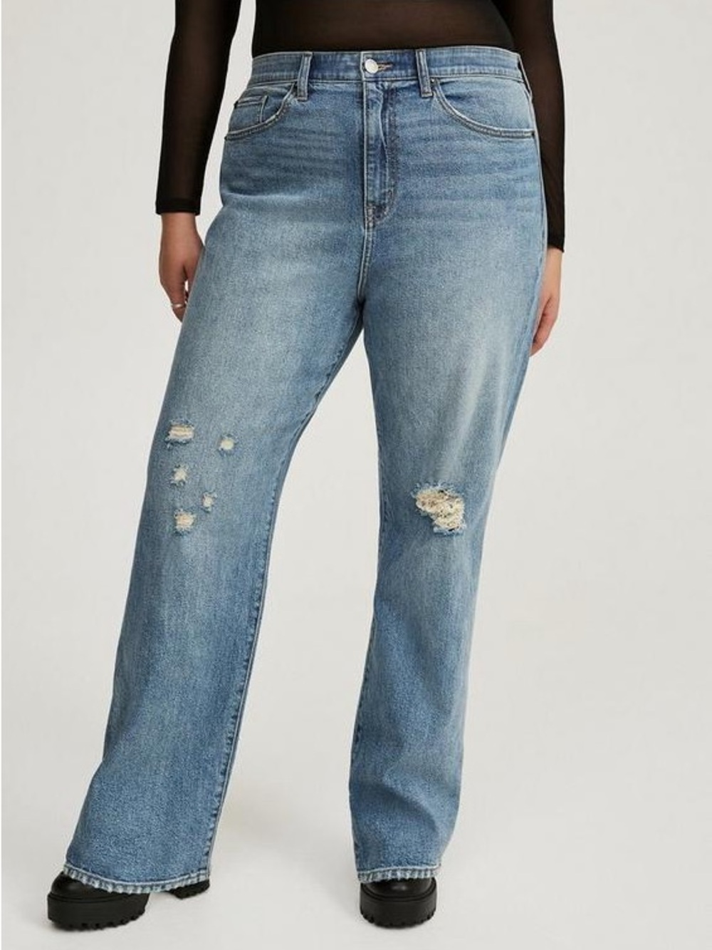 Torrid High Rise Straight Leg  Elastic Waist Distressed Denim Jean Size 18